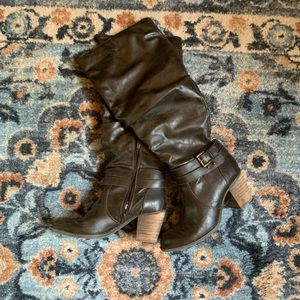 knee high brown leather slouchy boots